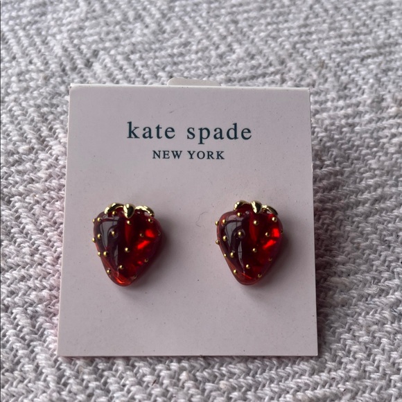 Kate Spade Red and Gold Strawberry Studs. New never worn. Sterling Silver - Picture 2 of 6